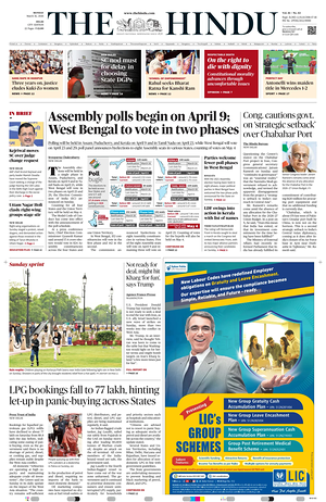 Prima pagina The Hindu (Delhi) di oggi - Quotidiano estero