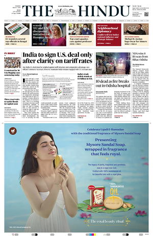 Prima pagina The Hindu (Delhi) di oggi - Quotidiano estero