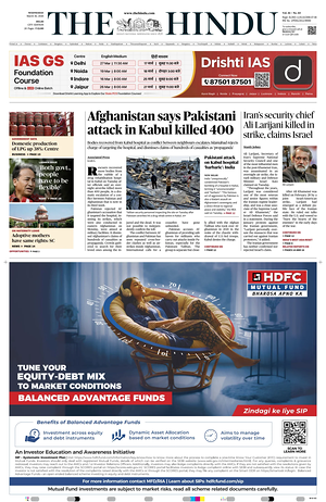 Prima pagina The Hindu (Delhi) di oggi - Quotidiano estero