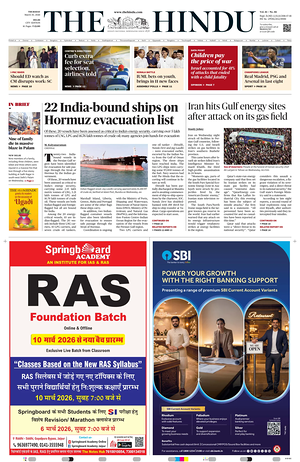 Prima pagina The Hindu (Delhi) di oggi - Quotidiano estero