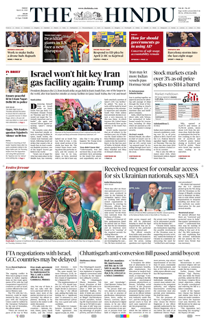 Prima pagina The Hindu (Delhi) di oggi - Quotidiano estero