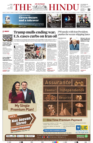 Prima pagina The Hindu (Delhi) di oggi - Quotidiano estero