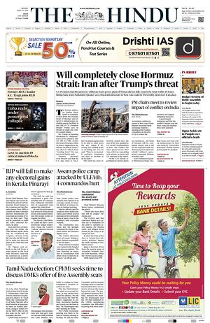 Prima pagina The Hindu (Delhi) di oggi - Quotidiano estero