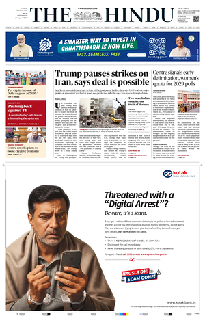 Prima pagina The Hindu (Delhi) di oggi - Quotidiano estero