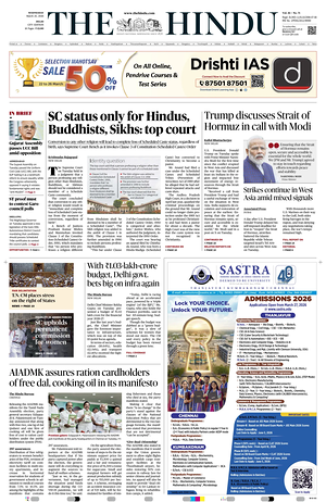 Prima pagina The Hindu (Delhi) di oggi - Quotidiano estero