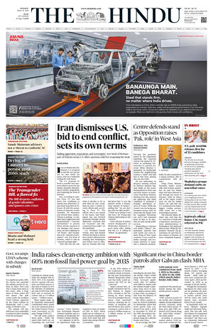 Prima pagina The Hindu (Delhi) di oggi - Quotidiano estero