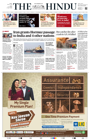 Prima pagina The Hindu (Delhi) di oggi - Quotidiano estero