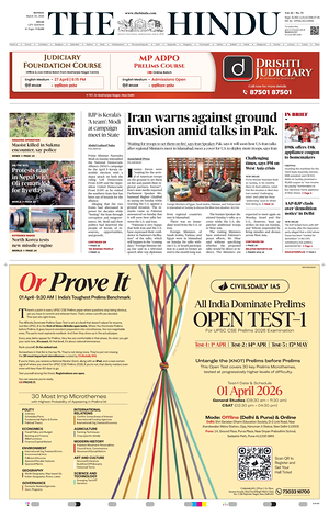 Prima pagina The Hindu (Delhi) di oggi - Quotidiano estero
