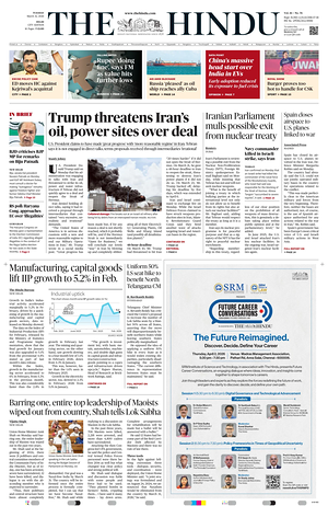 Prima pagina The Hindu (Delhi) di oggi - Quotidiano estero