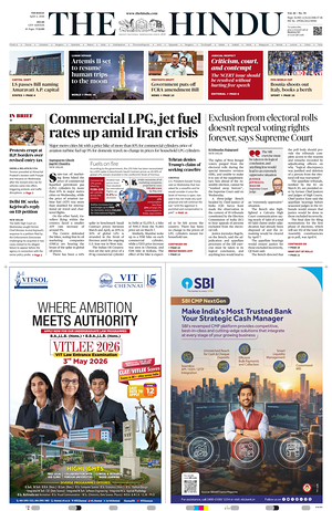 Prima pagina The Hindu (Delhi) di oggi - Quotidiano estero