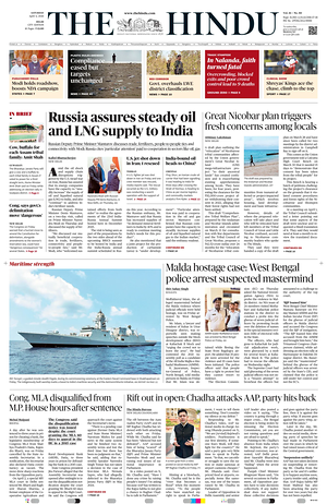 Prima pagina The Hindu (Delhi) di oggi - Quotidiano estero
