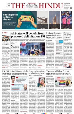 Prima pagina The Hindu (Delhi) di oggi - Quotidiano estero
