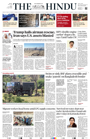 Prima pagina The Hindu (Delhi) di oggi - Quotidiano estero