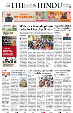 Prima pagina The Hindu (Delhi) di oggi - Quotidiano estero
