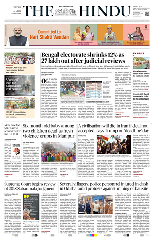 Prima pagina The Hindu (Delhi) di oggi - Quotidiano estero