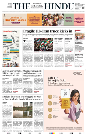Prima pagina The Hindu (Delhi) di oggi - Quotidiano estero