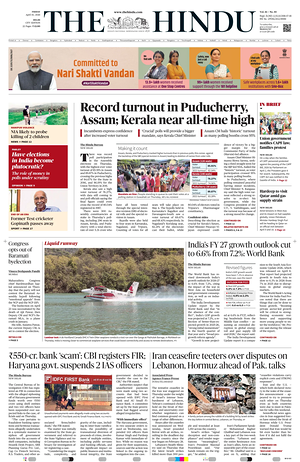 Prima pagina The Hindu (Delhi) di oggi - Quotidiano estero
