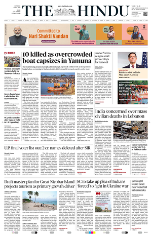 Prima pagina The Hindu (Delhi) di oggi - Quotidiano estero