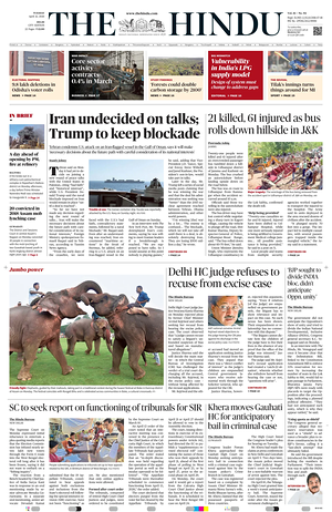 Prima pagina The Hindu (Delhi) di oggi - Quotidiano estero