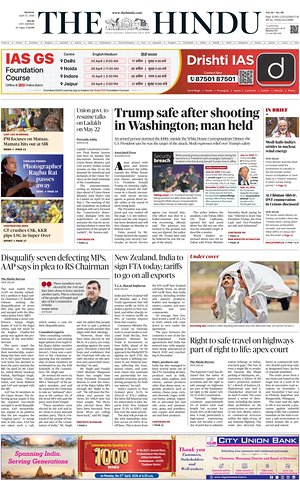 Prima pagina The Hindu (Delhi) di oggi - Quotidiano estero