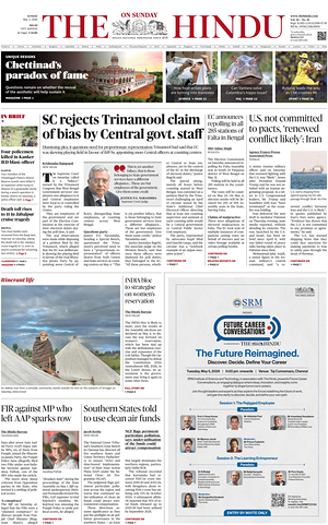 Prima pagina The Hindu (Delhi) di oggi - Quotidiano estero