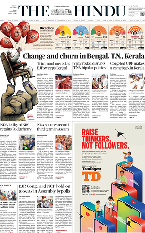 Prima pagina The Hindu (Delhi) di oggi - Quotidiano estero