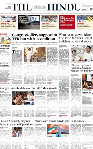 Prima pagina The Hindu (Delhi) di oggi - Quotidiano estero