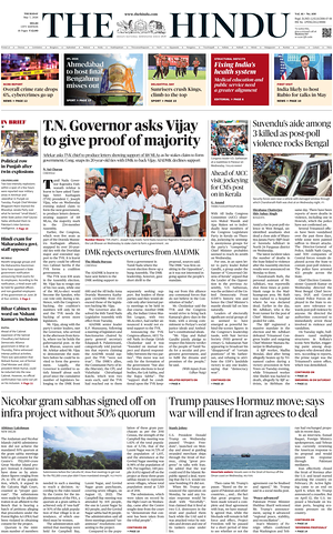 Prima pagina The Hindu (Delhi) di oggi - Quotidiano estero