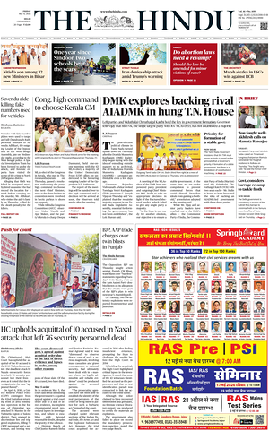 Prima pagina The Hindu (Delhi) di oggi - Quotidiano estero