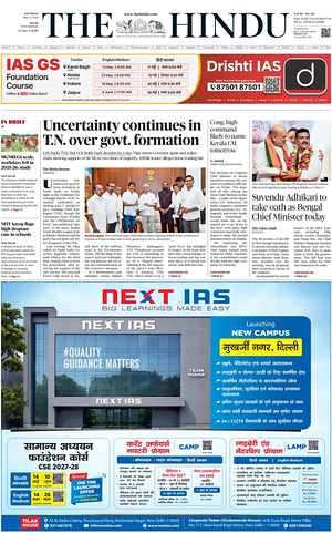 Prima pagina The Hindu (Delhi) di oggi - Quotidiano estero