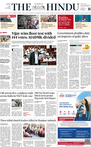 Prima pagina The Hindu (Delhi) di oggi - Quotidiano estero