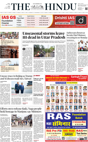 Prima pagina The Hindu (Delhi) di oggi - Quotidiano estero