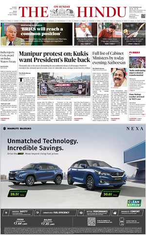Prima pagina The Hindu (Delhi) di oggi - Quotidiano estero