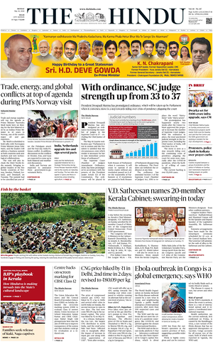 Prima pagina The Hindu (Delhi) di oggi - Quotidiano estero
