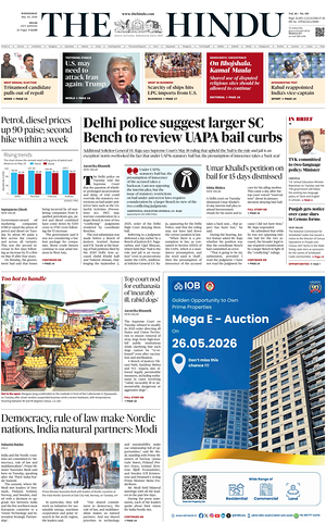 Prima pagina The Hindu (Delhi) di oggi - Quotidiano estero