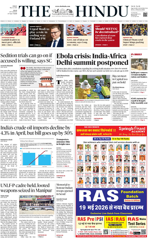 Prima pagina The Hindu (Delhi) di oggi - Quotidiano estero