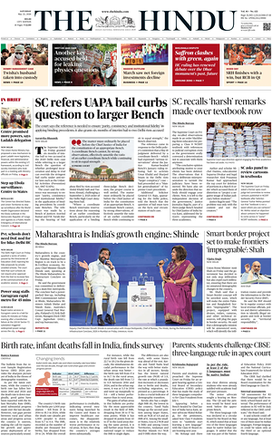 Prima pagina The Hindu (Delhi) di oggi - Quotidiano estero