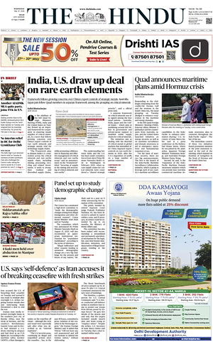 Prima pagina The Hindu (Delhi) di oggi - Quotidiano estero