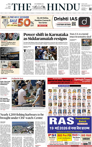 Prima pagina The Hindu (Delhi) di oggi - Quotidiano estero