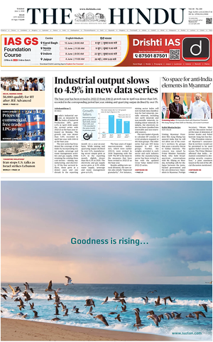 Prima pagina The Hindu (Delhi) di oggi - Quotidiano estero