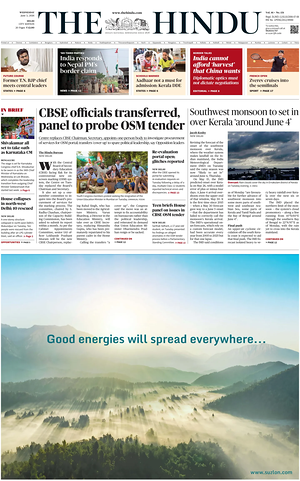 Prima pagina The Hindu (Delhi) di oggi - Quotidiano estero