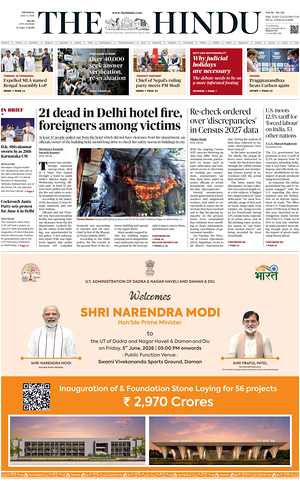 Prima pagina The Hindu (Delhi) di oggi - Quotidiano estero