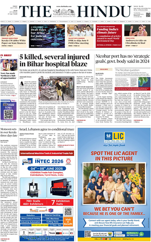 Prima pagina The Hindu (Delhi) di oggi - Quotidiano estero