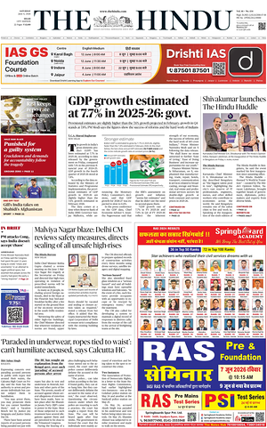 Prima pagina The Hindu (Delhi) di oggi - Quotidiano estero