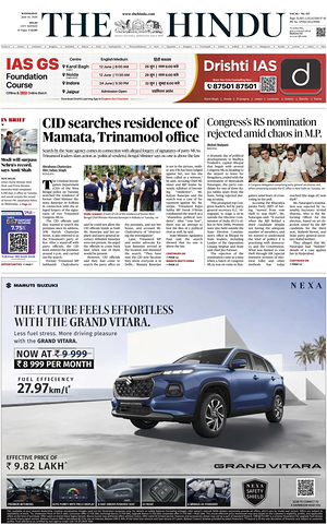 Prima pagina The Hindu (Delhi) di oggi - Quotidiano estero