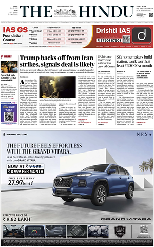 Prima pagina The Hindu (Delhi) di oggi - Quotidiano estero