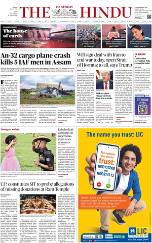 Prima pagina The Hindu (Delhi) di oggi - Quotidiano estero
