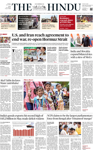 Prima pagina The Hindu (Delhi) di oggi - Quotidiano estero