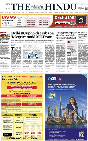 Prima pagina The Hindu (Delhi) di oggi - Quotidiano estero