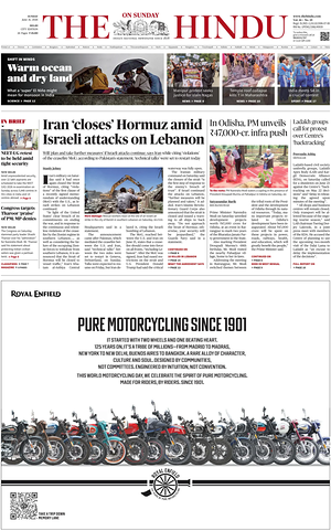 Prima pagina The Hindu (Delhi) di oggi - Quotidiano estero